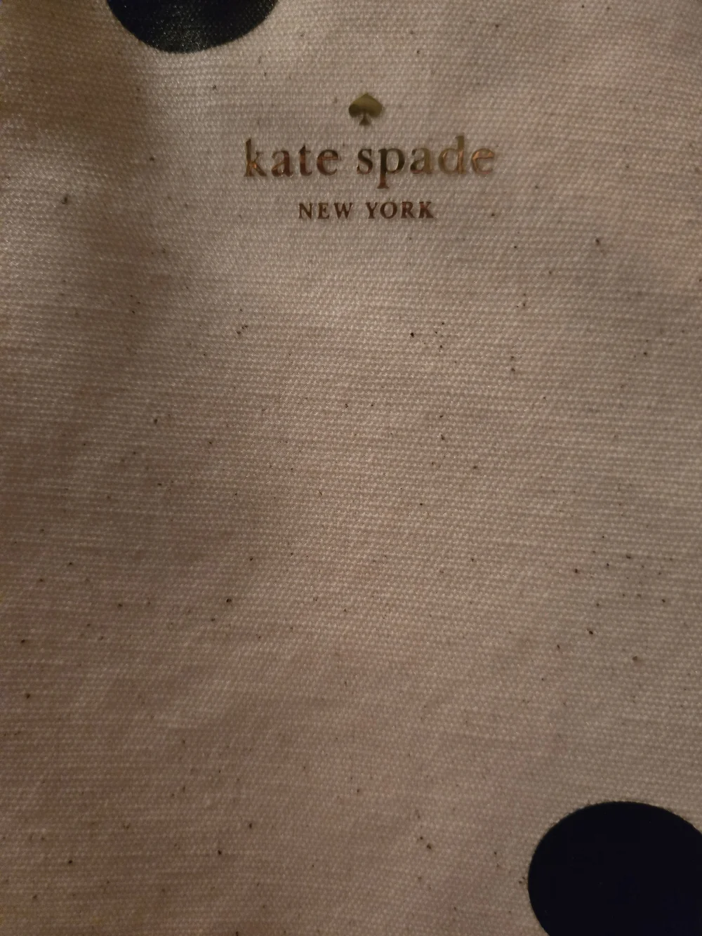 kate spade Beige Canvas Lunch Tote w Black Polka Dots,Gold Zipper,Snaps 10x9x6